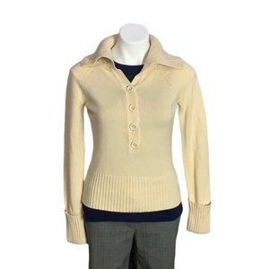 Ann Taylor Loft Cream Button Down Wide Rib Sweater